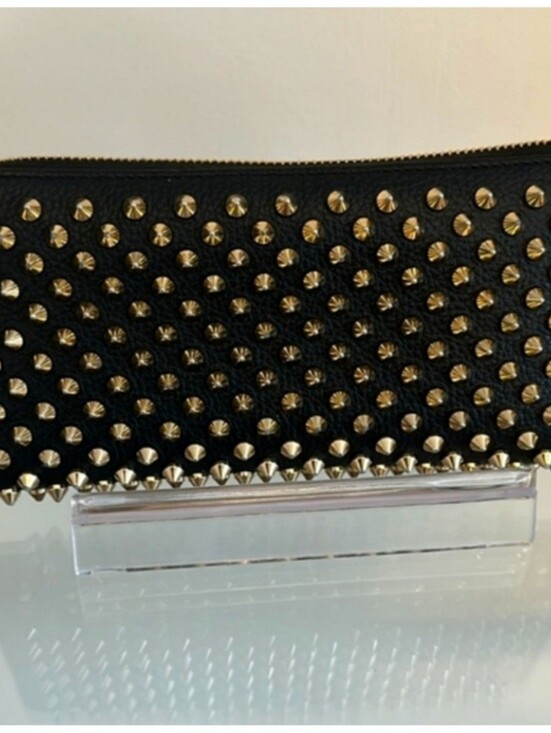 Christian Louboutin Handbags - Christian Louboutin Panettone Spiked Zip Around Wallet Black Red Gold